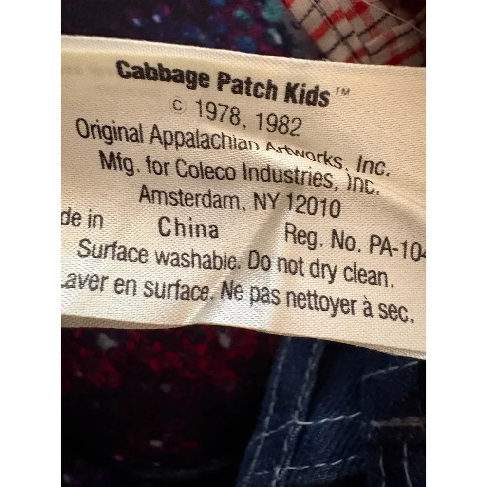 Vintage 1982‎ Cabbage Patch Kids Boy Doll Red Yarn Hair Plaid Shirt Denim Jeans